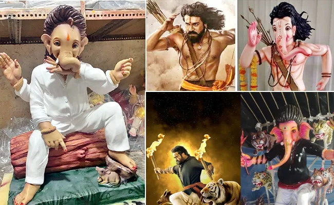 Ganesha Idols Inspired By Allu Arjun In Pushpa NTR Charan In RRR Yash KGF - Sakshi