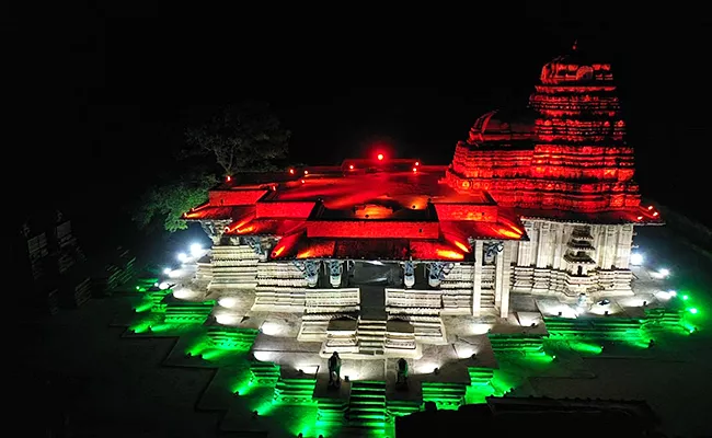 Photo Feature Azadi Ka Amrit Mahotsav Ramappa Temple Tri Color Lighting - Sakshi