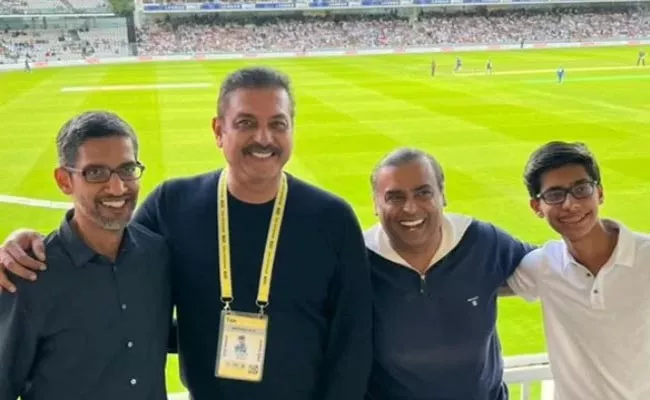 Ravi Shastri enjoys with Mukesh Ambani and Sundar Pichai In Lords - Sakshi