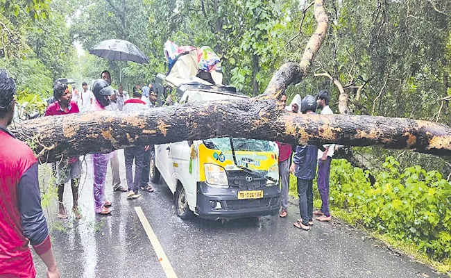 Big Tree Falls On TATA Vehicle Two People Died In Nirmal - Sakshi