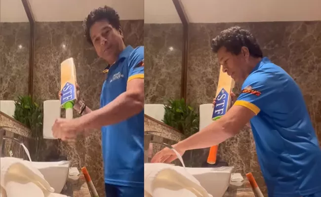 Sachin Tendulkar Bat Video Fans Spot A Problem Wasting Lot Of-Water - Sakshi