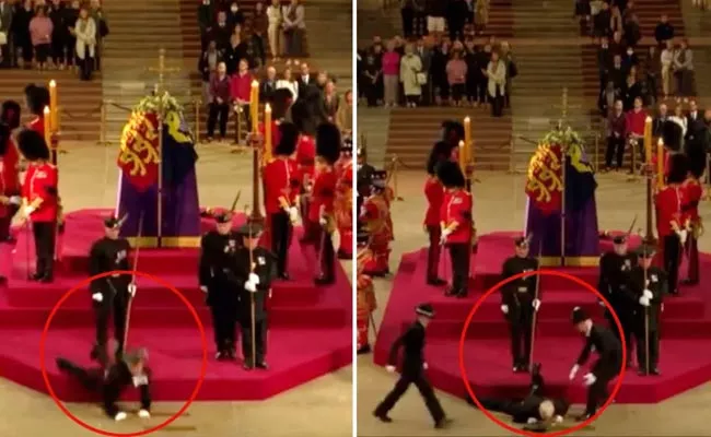 Royal Guard Faints And Fall Near Queen Elizabeth Coffin - Sakshi