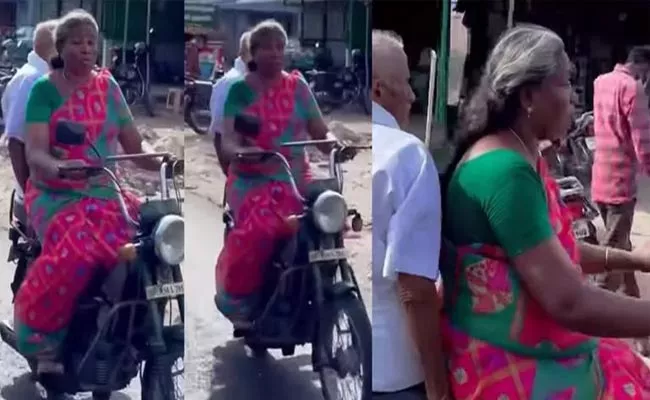 Viral Video: Elderly Woman Rides a Moped As Her Husband Sits Behind - Sakshi