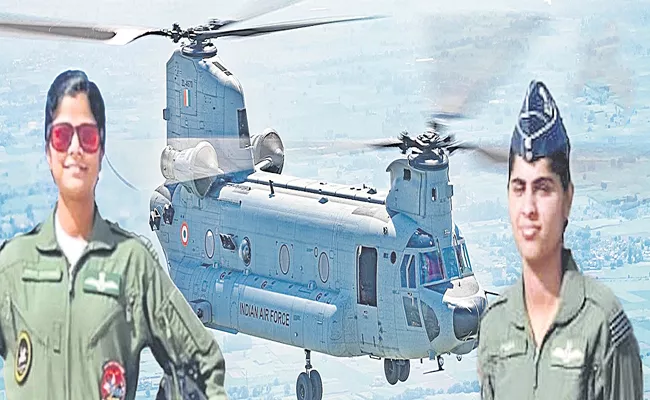 First Time Women Pilots To Command Chinook Helicopter Squadron Leaders Bhardwaj and Swati Rathore - Sakshi