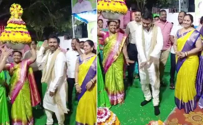 Health Director Srinivas in Controversy After Dance In Front Of Bathukamma - Sakshi