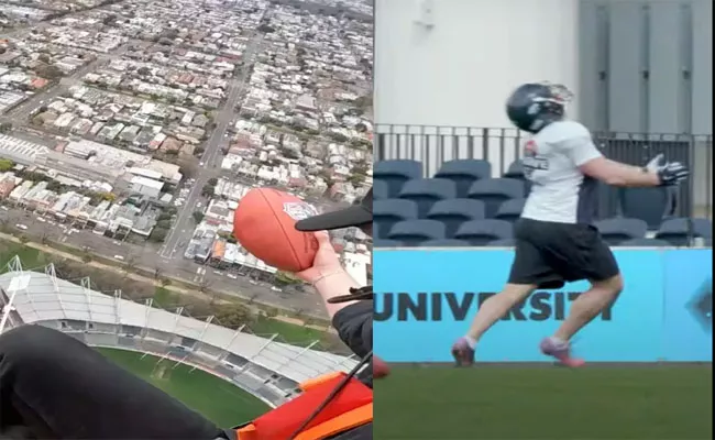 Former Australian Athlete Catches Football Dropped From Height-727 Feet - Sakshi