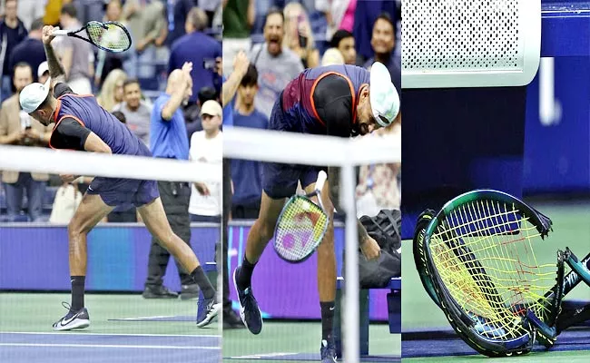 US Open: Nick Kyrgios Smashes Tennis Racquet After Losing Quarter-final - Sakshi