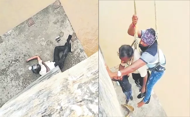 Bike hit the railing of the Godavari bridge victim rescued by police - Sakshi