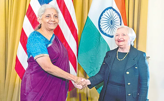 Nirmala Sitharaman met with US Treasury Secretary Janet Yellen  - Sakshi