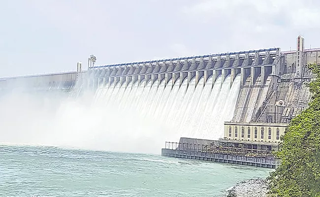 Ten Gates In Srisailam And 22 Gates In Nagarjuna Sagar Dam Lifted - Sakshi