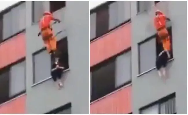 Firefighter Rescues Suicidal Woman By kicking Video Viral - Sakshi