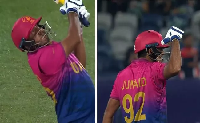 T20 WC SL VS UAE: Junaid Siddique Flaunts His Biceps After Hitting Massive 109 Metres Six - Sakshi