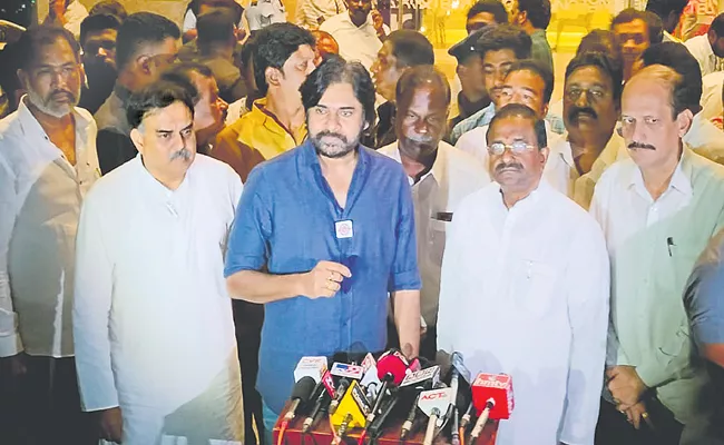 Pawan Kalyan with media after coming to Mangalagiri from Visakha - Sakshi