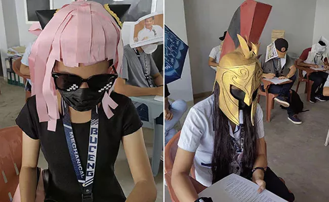 Students Wearing Anti Cheating Hats In Exam Phillippines - Sakshi