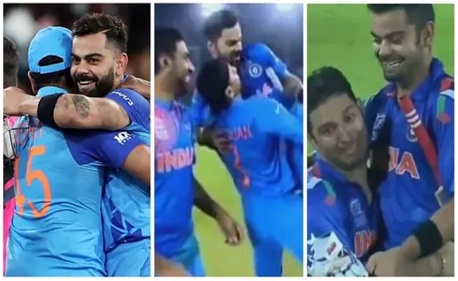 IND VS PAK: Kohli Old Video Of Getting Lifted By Yuvraj, Harbhajan Goes Viral - Sakshi