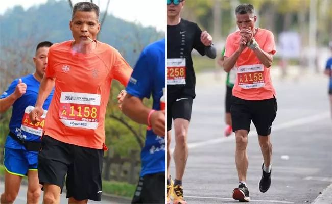 50 Year Old Chen Completed Xin'anjiang Marathon While Smoking - Sakshi