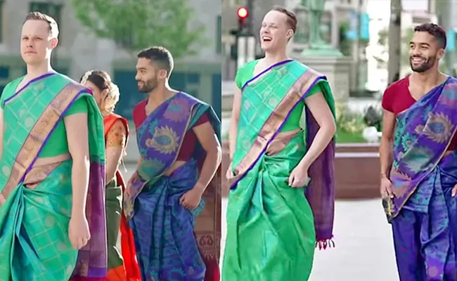 Viral Video: Two US Men Show Up At Indian Best Friend Wedding Wearing Sarees - Sakshi