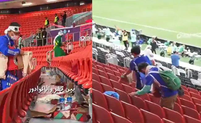 Japan Fans Cleaned-Up Stands Opening World Cup Qatar-Ecuador Match - Sakshi