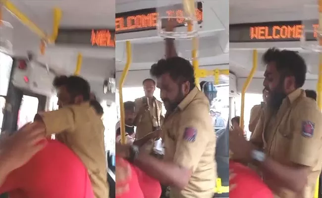 Karnataka Yelahanka Bus Driver Beats Up Biker Video Viral - Sakshi