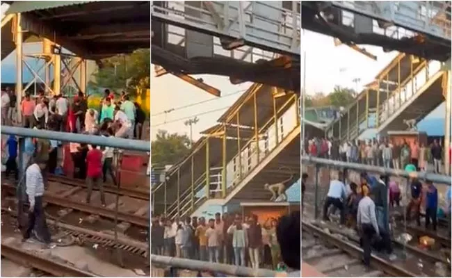 Slabs fall off foot Over Bridge At Balharshah Railway Junction - Sakshi