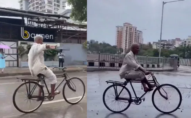 Maharashtra Old man Cycle Stunts Goes Viral - Sakshi