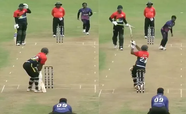 Batter Stands Behind Stumps Face Delivery Hits Huge-Six Viral - Sakshi