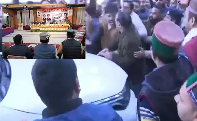 Congress Trouble After Himachal Win Workers Block Party Leader Car - Sakshi