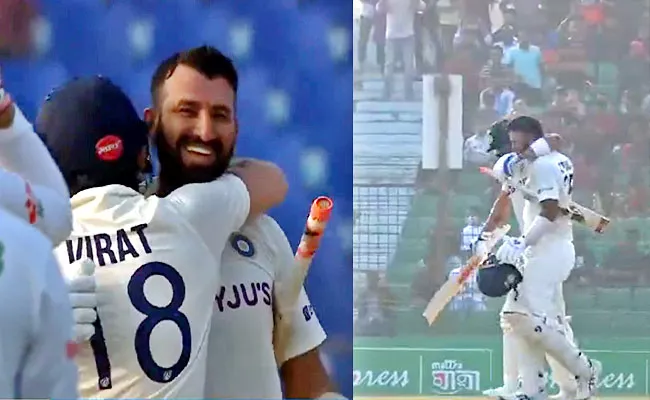 Pujara Fastest Century Vs BAN 1st Test Breaks Century Drought 52 Innings - Sakshi