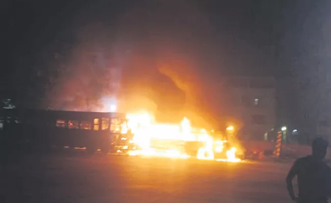 Two RTC buses caught fire due to gas leak at Vijayawada - Sakshi