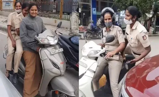 Three Woman Police Constables Violate Traffic Rules in Bengaluru - Sakshi