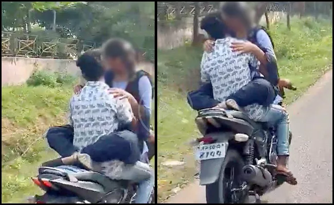 Vizag Lovers Bike Riding in objectionable Way Video Goes Viral - Sakshi