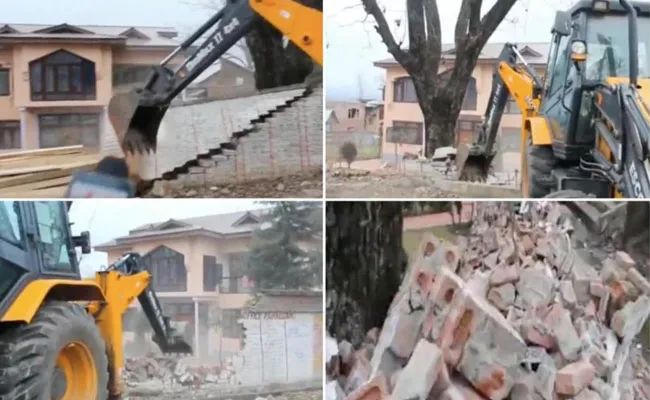 Hizbul Mujahideen Terrorist Property Razed JK Video Surfaces - Sakshi