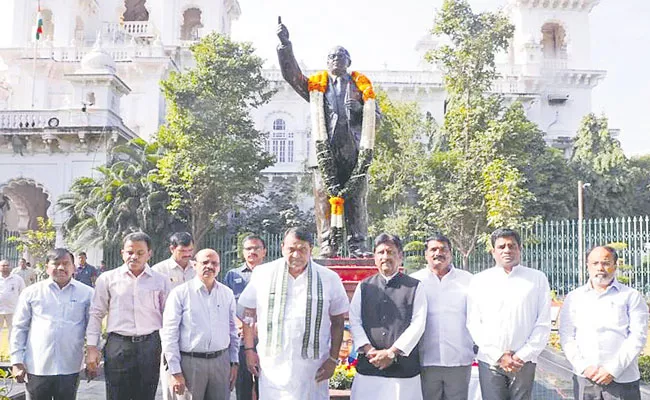 Telangana Leaders Pay Floral Tribute To Dr Ambedkar 66th Death Anniversary - Sakshi