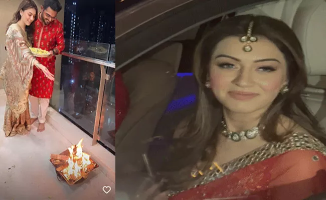 New Bride Hansika Celebrate Sankranti Festival With Hubby and Family - Sakshi