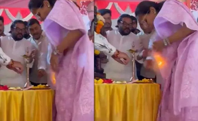 NCP MP Supriya Sule Saree Catches Fire Maharashtra Pune - Sakshi