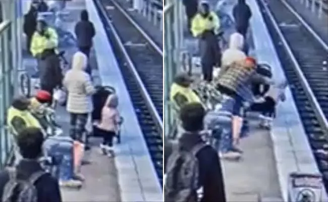 Viral Video: Woman In US Pushing 3 Year Old Girl Onto Train Tracks - Sakshi