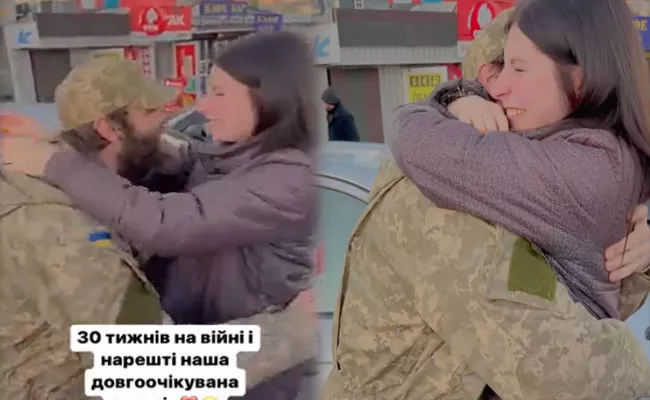 Reunion Of Ukrainian Soldier And His Pregnant Wife Goes Viral - Sakshi