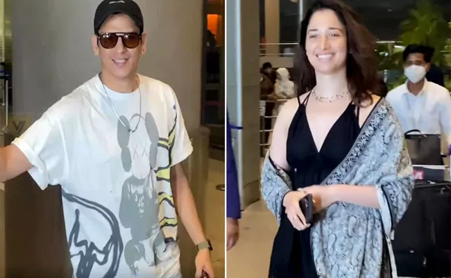 Amid Dating Rumours Tamannaah Bhatia Vijay Varma Spotted Together At Airport - Sakshi