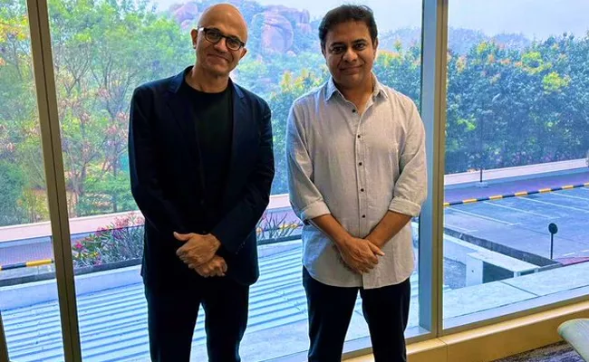 Ktr Meets Satya Nadella, Discusses Business And Biryani - Sakshi