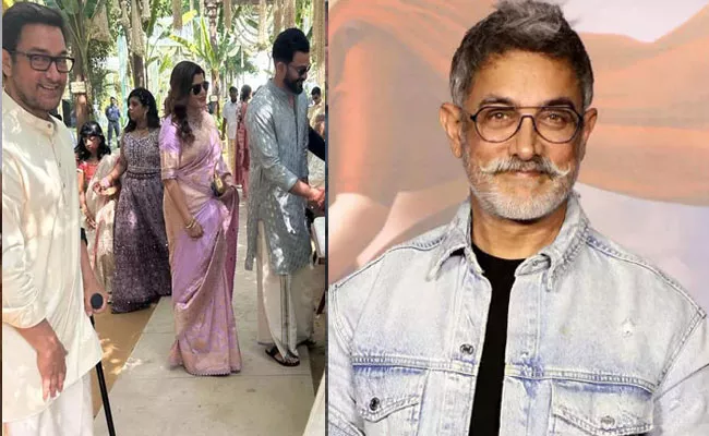 Aamir khan Walk With Stick Help in Wedding Pics Goes Viral - Sakshi