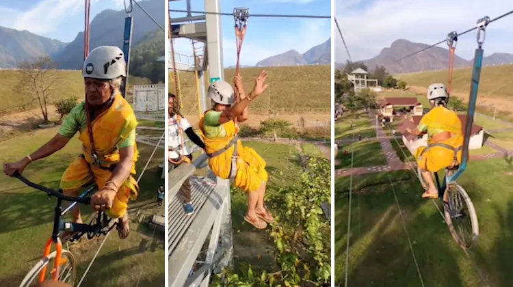 Viral Video 67 Year Old Woman In Saree Does Rope Cycling Fearlessly