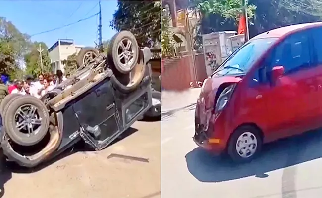 Mahindra thar overturns after accident with tata nano - Sakshi