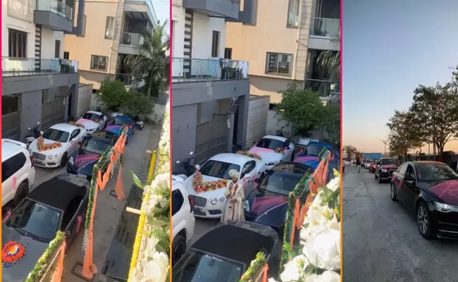 Viral Video: Bridegroom Rides Bullock Cart With A Fleet Of Luxury Cars - Sakshi