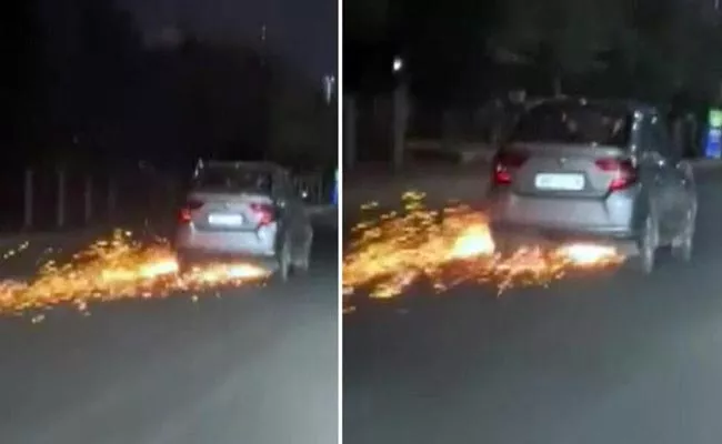 Car Hits Parked Motorcycle After Drags It 3 Km In Gurugram Viral Video - Sakshi