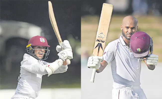 Brathwaite, Chanderpaul hit tons in rain-hit Test - Sakshi