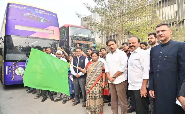 First Three  Electric Double Decker Buses Launched In Hyderabad - Sakshi