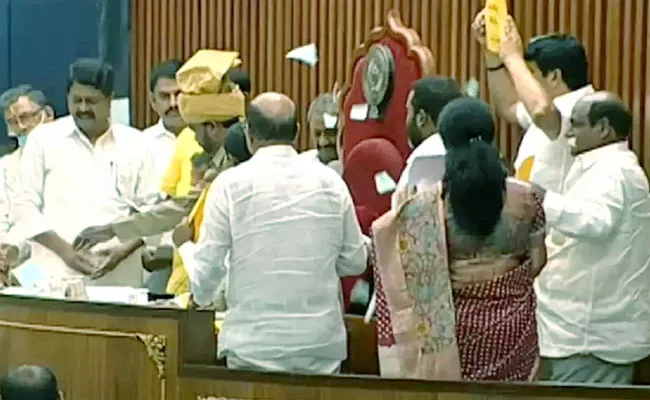 TDP Leaders Over Action In Andhra Pradesh Assembly - Sakshi