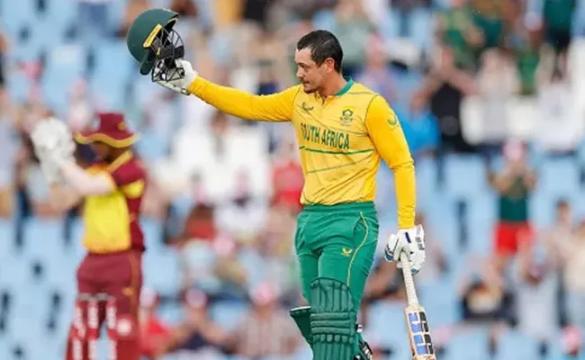 Quinton de Kock hit a fifty in 15 deliveries against West Indies - Sakshi