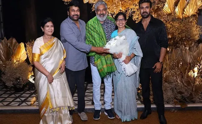 Chiranjeevi Honours Oscar Winners MM Keeravaani, SS Rajamouli On Ram Charan Birthday - Sakshi