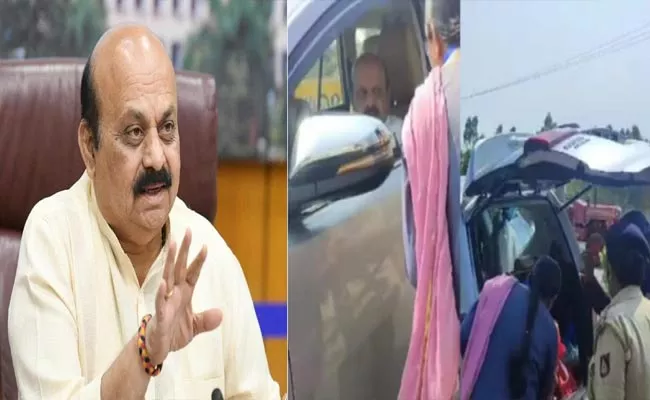 Karnataka CM Basavaraj Bommai Car Stopped Searched By Poll Officials - Sakshi